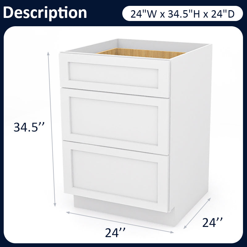 White Shaker Base Drawer Cabinets - 3 Drawers DB24
