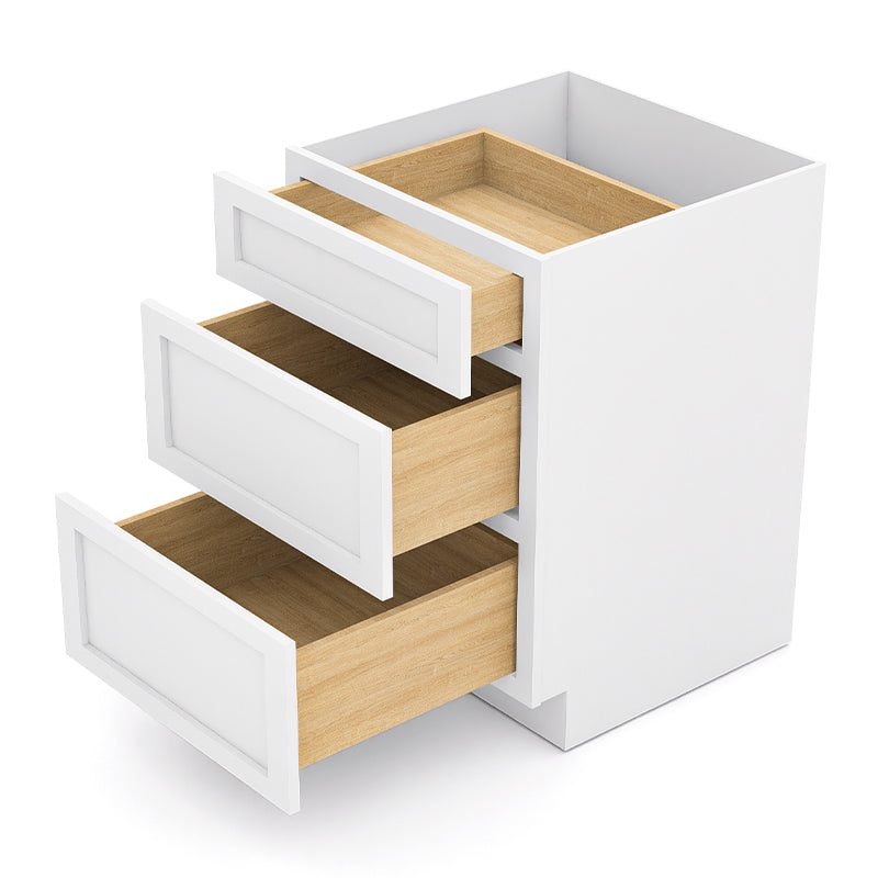 White Shaker Base Drawer Cabinets - 3 Drawers DB24