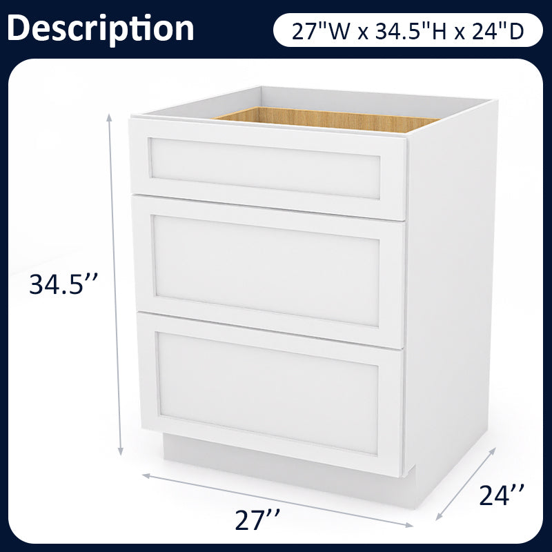 White Shaker Base Drawer Cabinets - 3 Drawers DB27