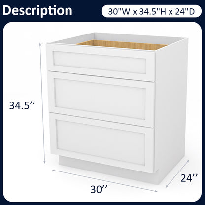 White Shaker Base Drawer Cabinets - 3 Drawers DB30