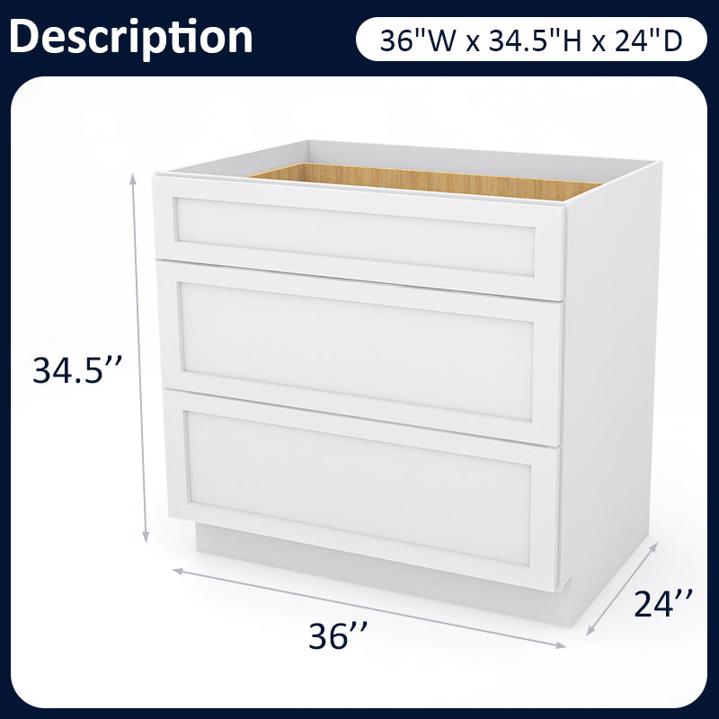White Shaker Base Drawer Cabinets - 3 Drawers DB36