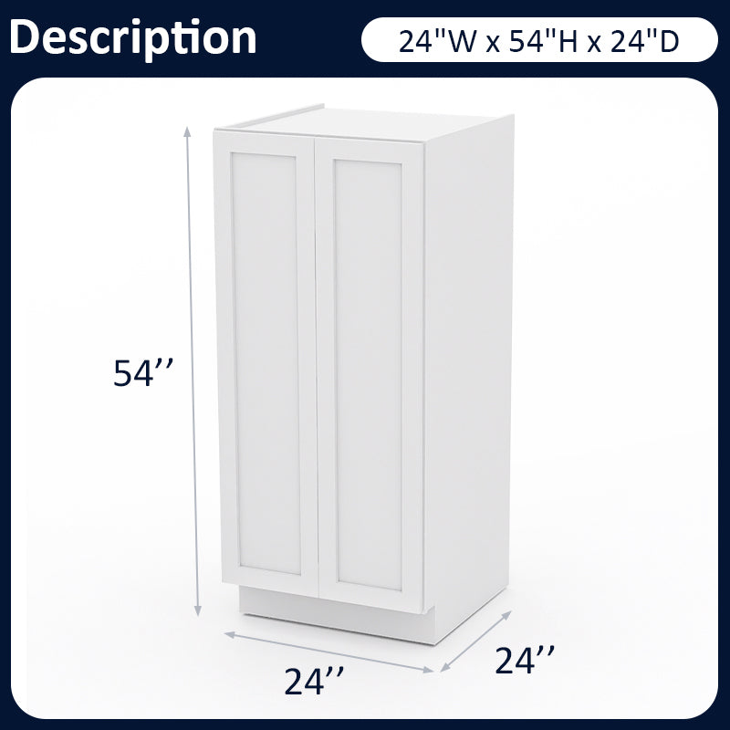 White Shaker Pantry Base Cabinets - 2 Doors / 2 Shelves PB245424
