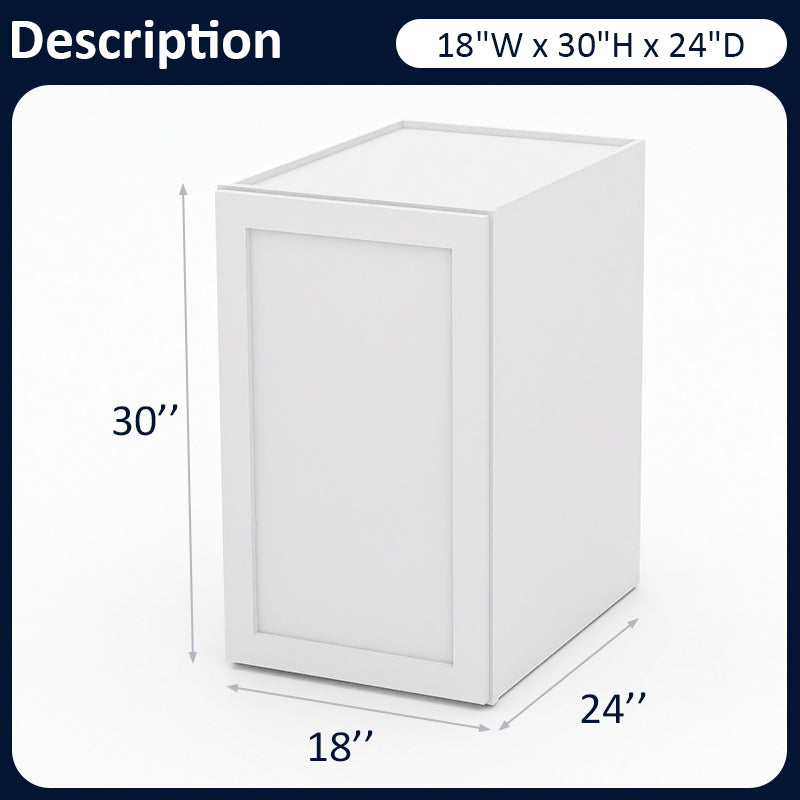 White Shaker Pantry Wall Cabinets - 30H - 1 Door / 2 Shelves PW183024