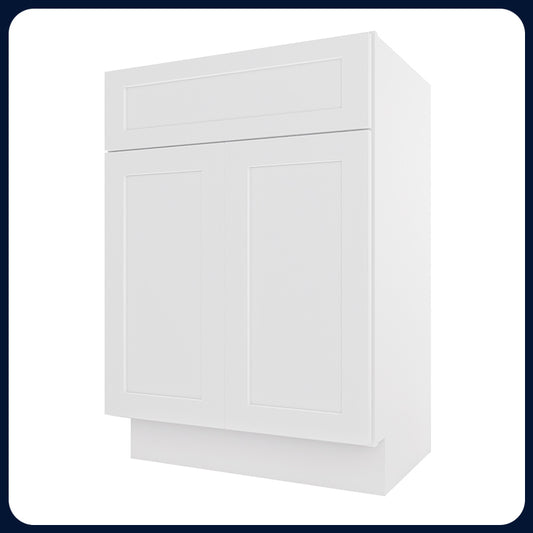 White Shaker Vanity Sink Cabinets - 2 Doors / 1 False Drawer V2418