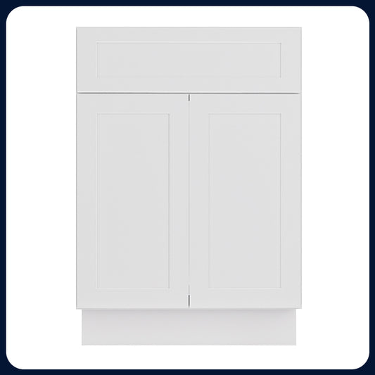White Shaker Vanity Sink Cabinets - 2 Doors / 1 False Drawer V2418
