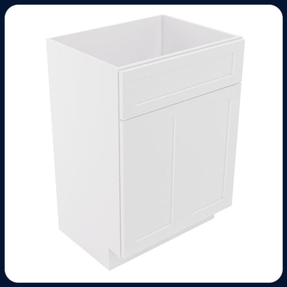 White Shaker Vanity Sink Cabinets - 2 Doors / 1 False Drawer V2418