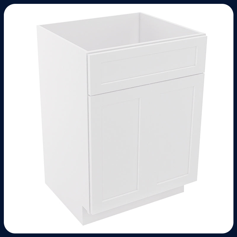 White Shaker Vanity Sink Cabinets - 2 Doors / 1 False Drawer V2421