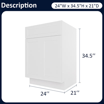 White Shaker Vanity Sink Cabinets - 2 Doors / 1 False Drawer V2421