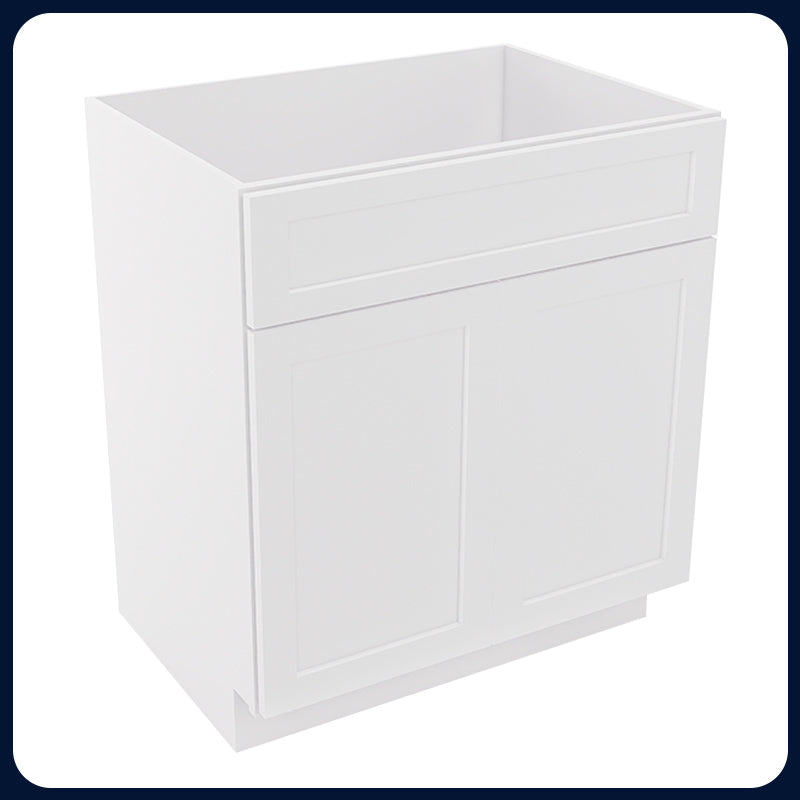 White Shaker Vanity Sink Cabinets - 2 Doors / 1 False Drawer V3021
