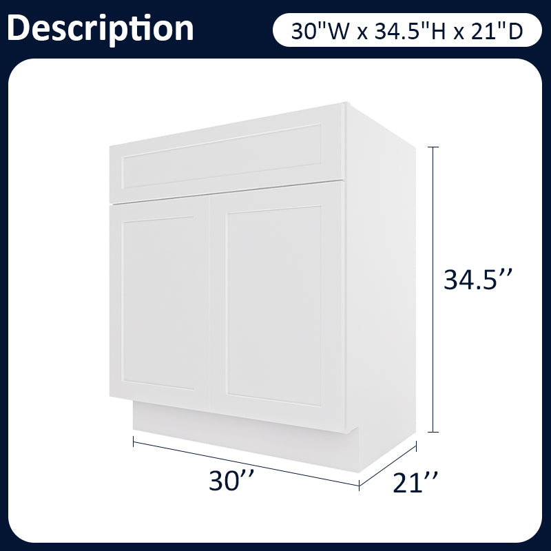 White Shaker Vanity Sink Cabinets - 2 Doors / 1 False Drawer V3021