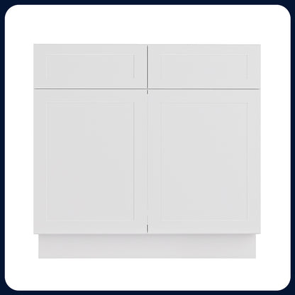 White Shaker Vanity Sink Cabinets - 2 Doors / 1 False Drawer V3621