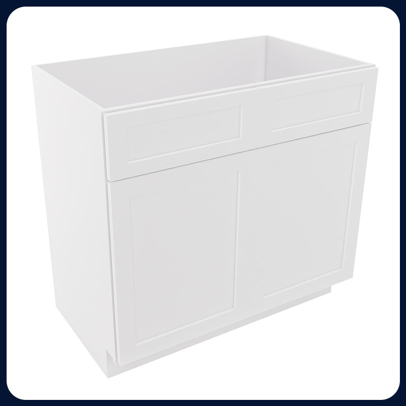 White Shaker Vanity Sink Cabinets - 2 Doors / 1 False Drawer V3621