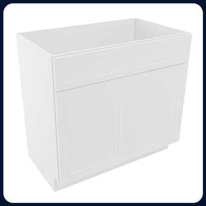 White Shaker Vanity Sink Cabinets - 2 Doors / 1 False Drawer V3621