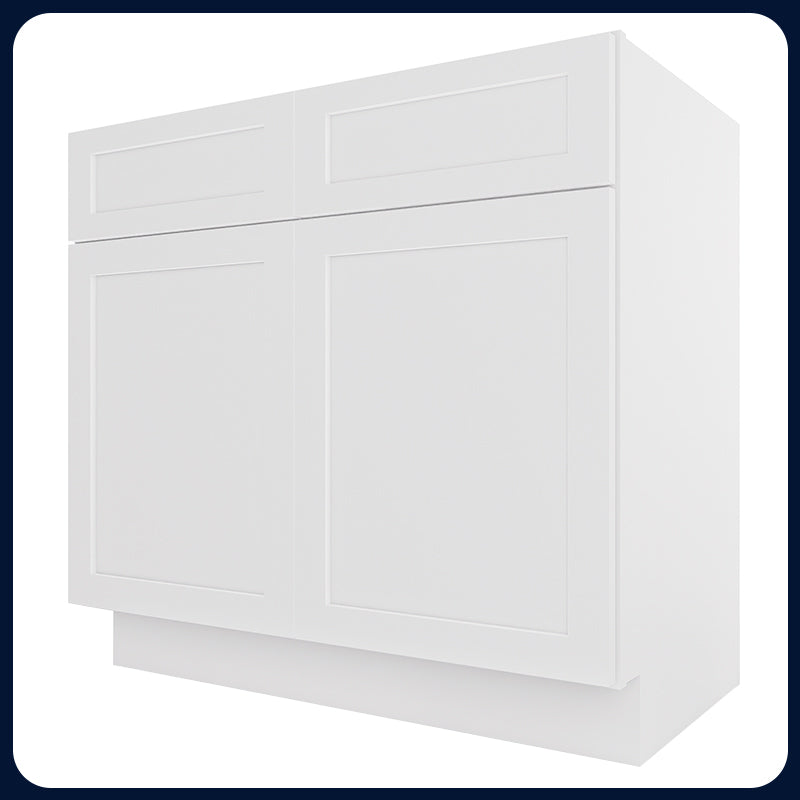 White Shaker Vanity Sink Cabinets - 2 Doors / 1 False Drawer V3621