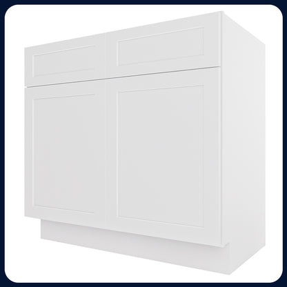 White Shaker Vanity Sink Cabinets - 2 Doors / 1 False Drawer V3621