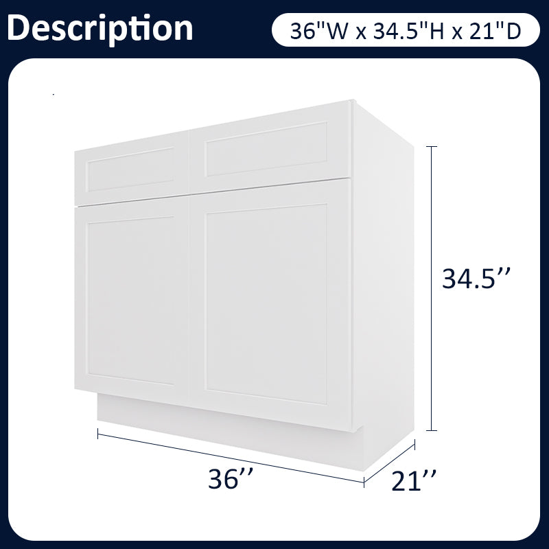 White Shaker Vanity Sink Cabinets - 2 Doors / 1 False Drawer V3621
