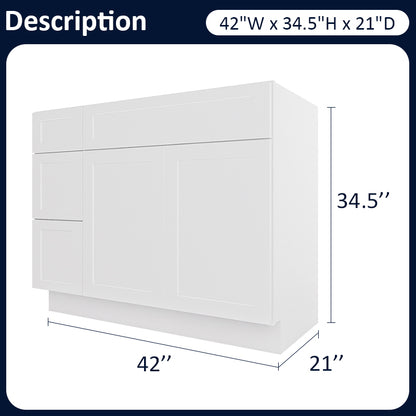 White Shaker Vanity Sink Cabinets - 2 Drawers VSD4221L