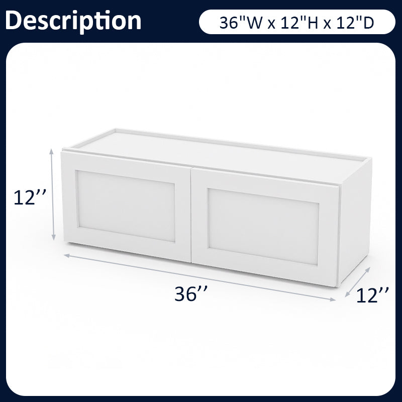 White Shaker Wall Cabinets - 12/15/18/21H - 2 Doors W3612