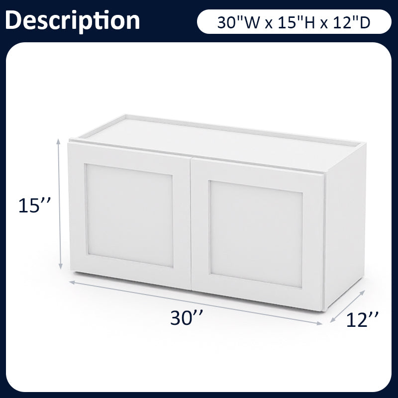 White Shaker Wall Cabinets - 12/15/18/21H - 2 Doors W3015