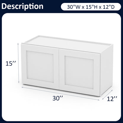 White Shaker Wall Cabinets - 12/15/18/21H - 2 Doors W3015