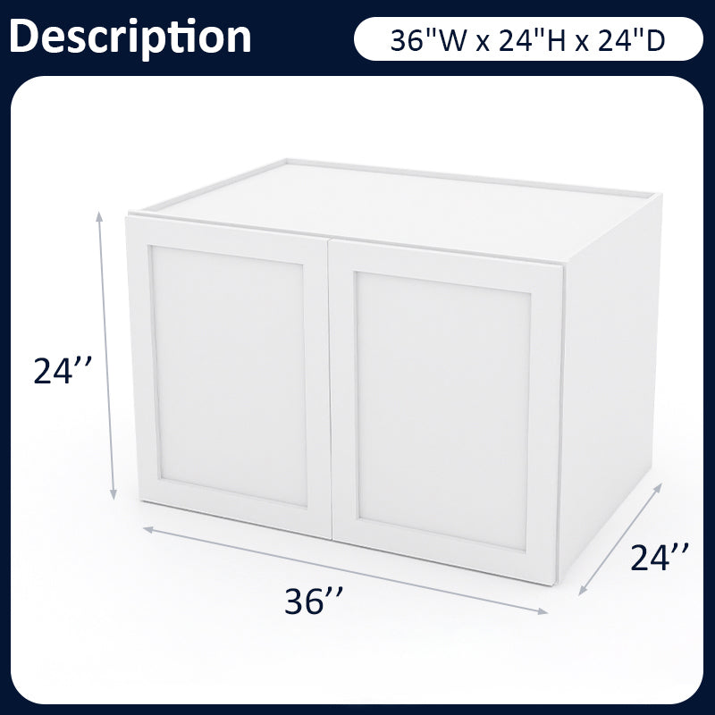 White Shaker Wall Cabinets - 24H x 24D - 2 Doors / 1 Shelf W362424