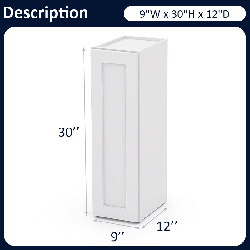White Shaker Wall Cabinets - 30/36H - 1 Door / 2 Shelves W0930