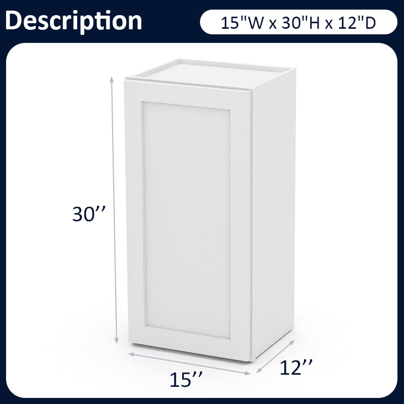 White Shaker Wall Cabinets - 30/36H - 1 Door / 2 Shelves W1530