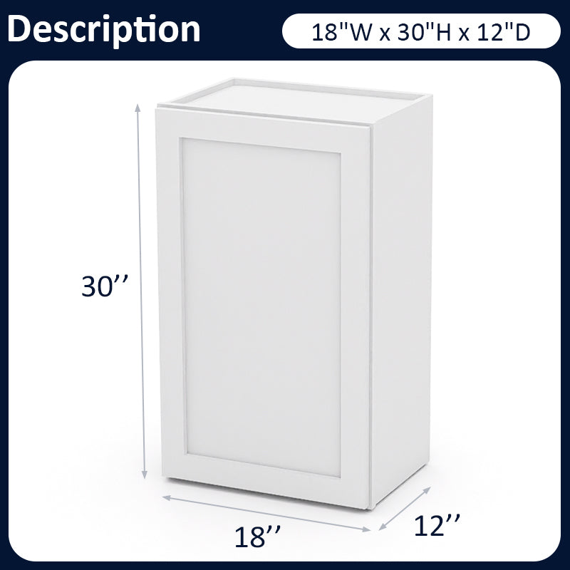 White Shaker Wall Cabinets - 30/36H - 1 Door / 2 Shelves W1830