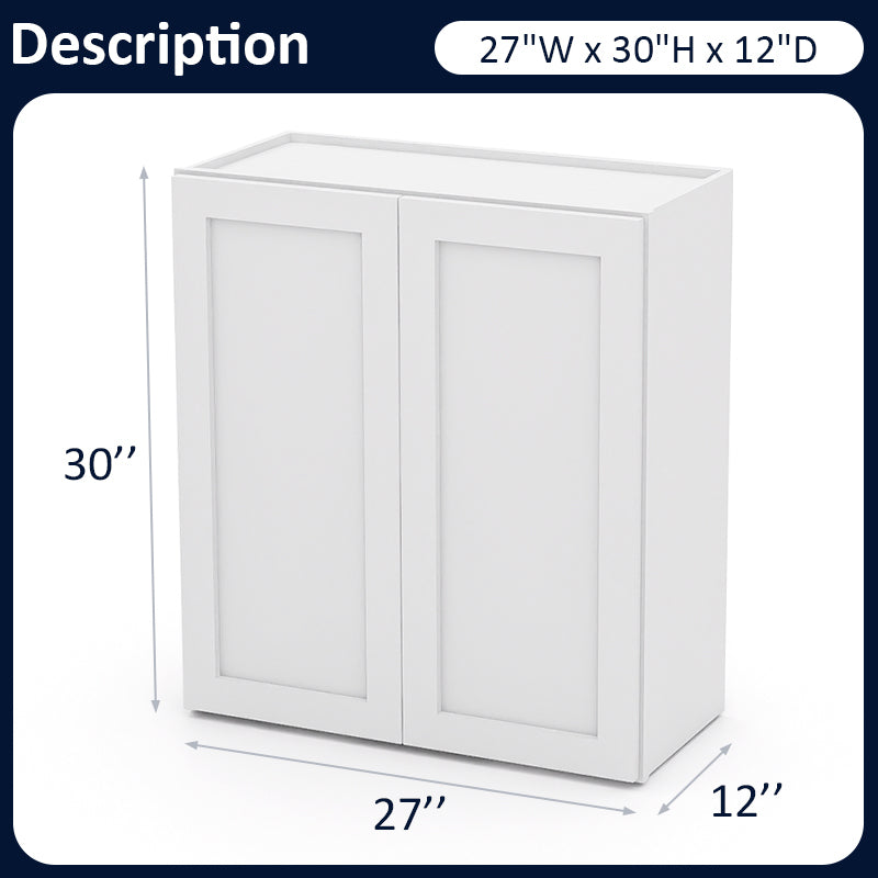White Shaker Wall Cabinets - 30/36H - 2 Doors / 2 Shelves W2730