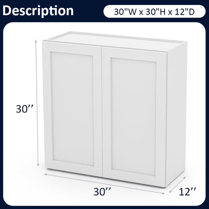 White Shaker Wall Cabinets - 30/36H - 2 Doors / 2 Shelves W3030
