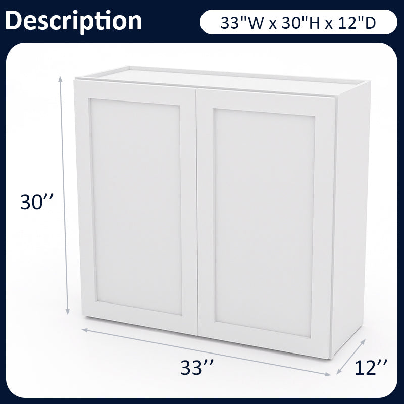 White Shaker Wall Cabinets - 30/36H - 2 Doors / 2 Shelves W3330