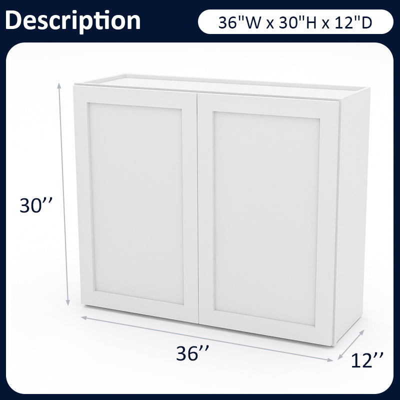 White Shaker Wall Cabinets - 30/36H - 2 Doors / 2 Shelves W3630