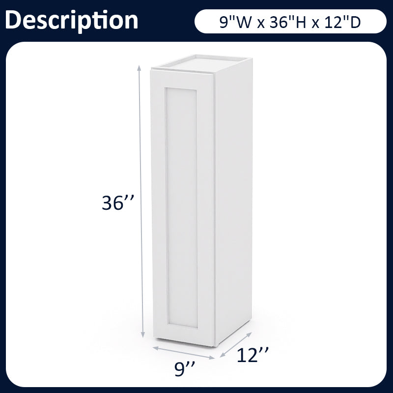 White Shaker Wall Cabinets - 30/36H - 1 Door / 2 Shelves W0936