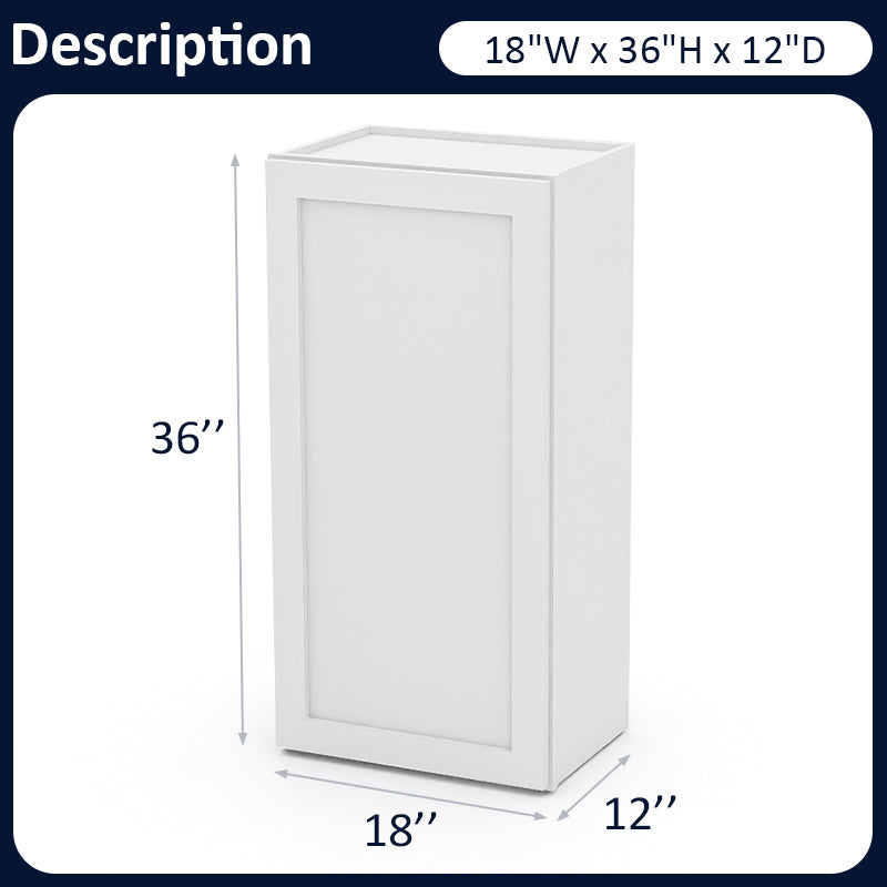 White Shaker Wall Cabinets - 30/36H - 1 Door / 2 Shelves W1836