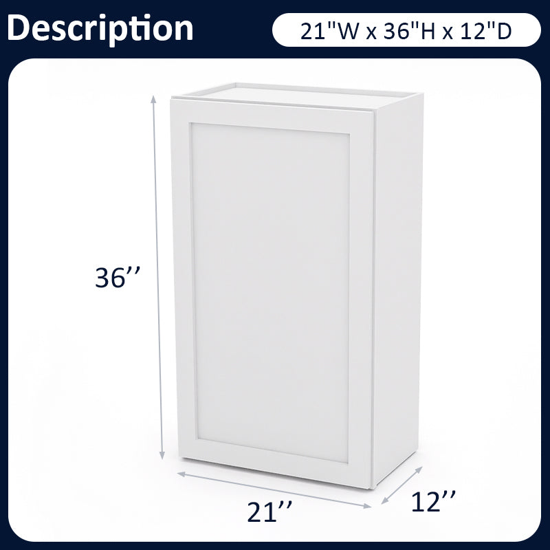 White Shaker Wall Cabinets - 30/36H - 1 Door / 2 Shelves W2136