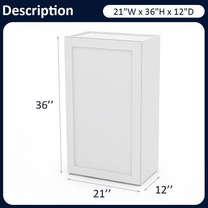 White Shaker Wall Cabinets - 30/36H - 1 Door / 2 Shelves W2136