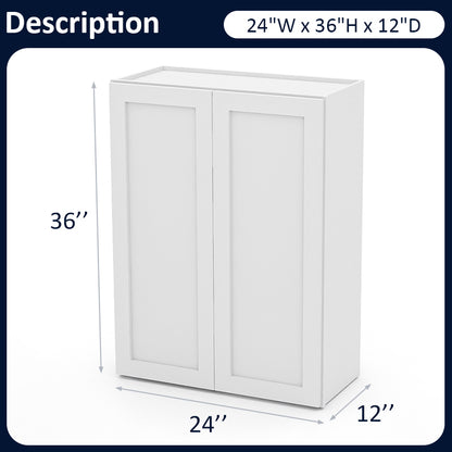 White Shaker Wall Cabinets - 30/36H - 2 Doors / 2 Shelves W2436