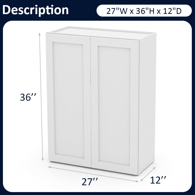 White Shaker Wall Cabinets - 30/36H - 2 Doors / 2 Shelves W2736