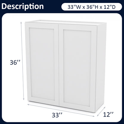 White Shaker Wall Cabinets - 30/36H - 2 Doors / 2 Shelves W3336