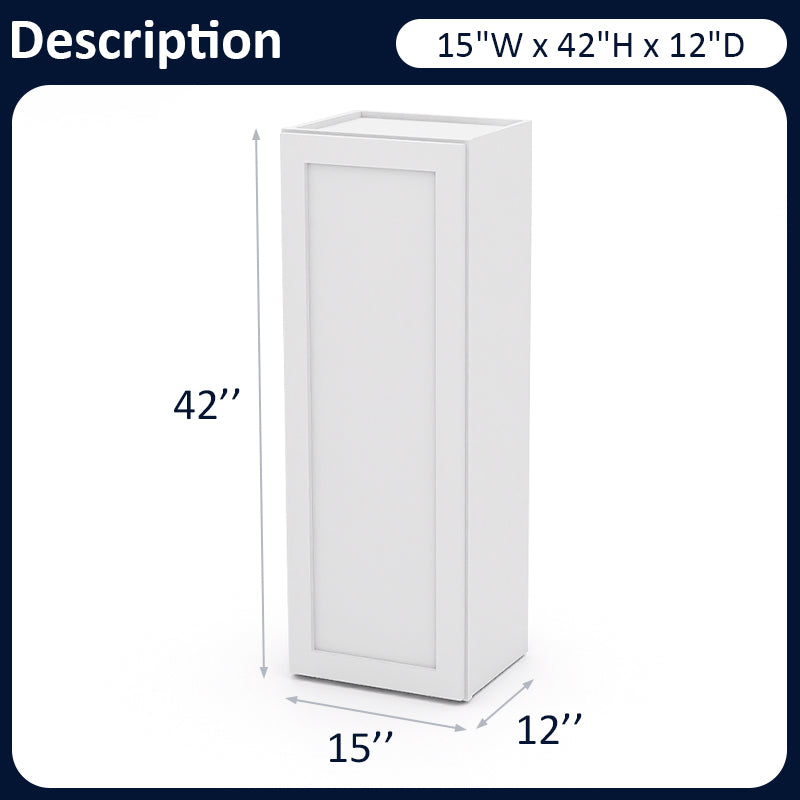 White Shaker Wall Cabinets - 42H - 1 Door / 3 Shelves W1542