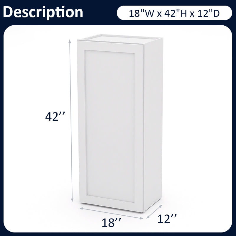 White Shaker Wall Cabinets - 42H - 1 Door / 3 Shelves W1842