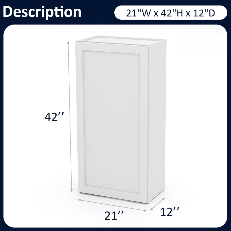 White Shaker Wall Cabinets - 42H - 1 Door / 3 Shelves W2142