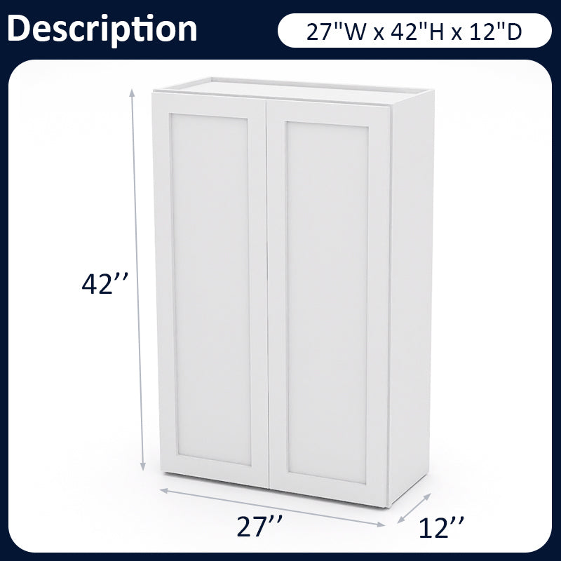 White Shaker Wall Cabinets - 42H - 2 Doors / 3 Shelves W2742