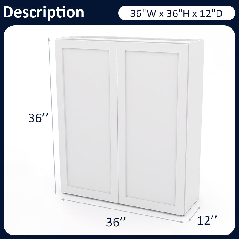 White Shaker Wall Cabinets - 42H - 2 Doors / 3 Shelves W3642