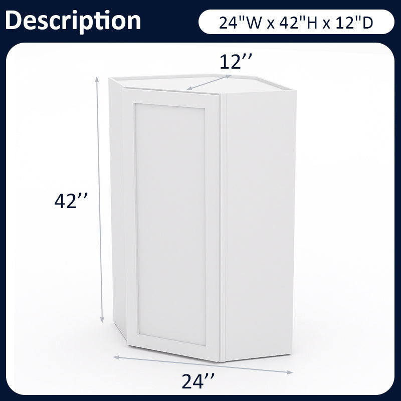 White Shaker Wall Diagonal Cabinets - 42H - 1 Door / 3 Shelves WDC244212