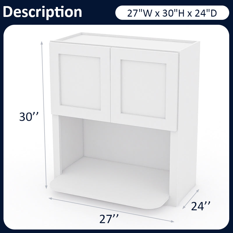 White Shaker Wall Microwave Cabinets - 30/36H - 2 Doors WMC2730