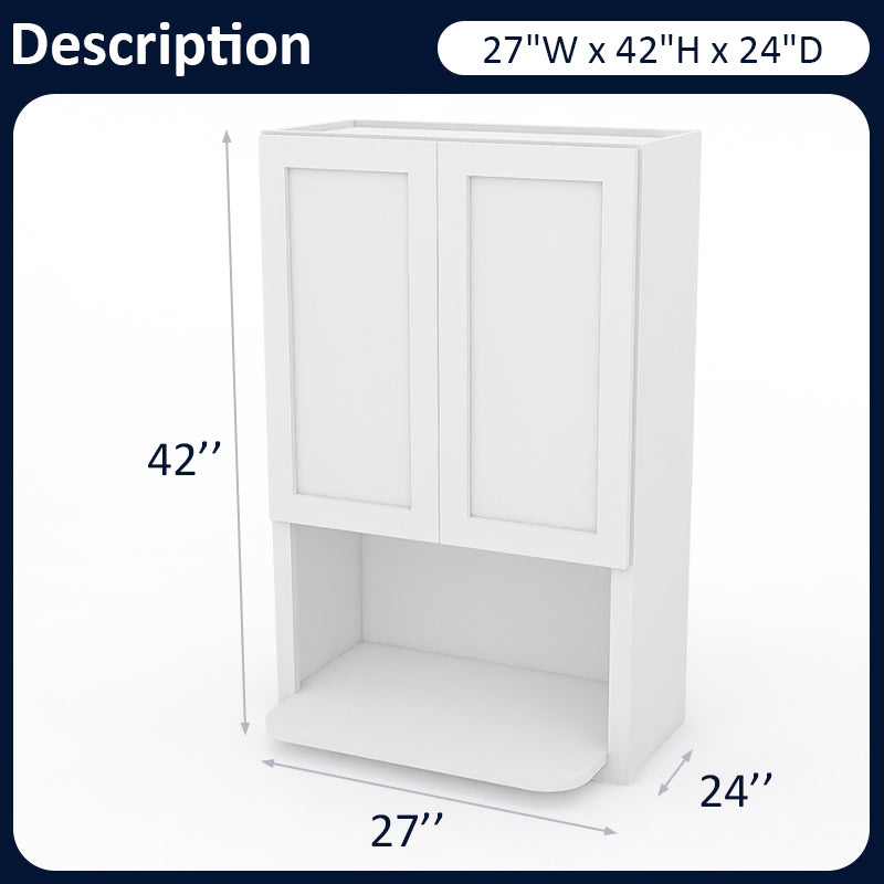 White Shaker Wall Microwave Cabinets - 42H - 2 Doors / 1 Shelf WMC2742