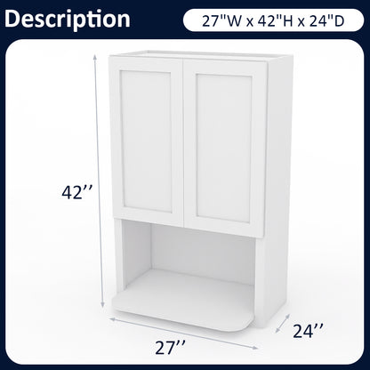 White Shaker Wall Microwave Cabinets - 42H - 2 Doors / 1 Shelf WMC2742
